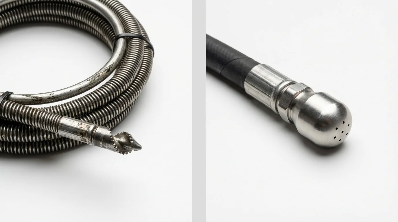 Drain snake cable and hydro jetting nozzle used for drain cleaning in Mars Hill, NC