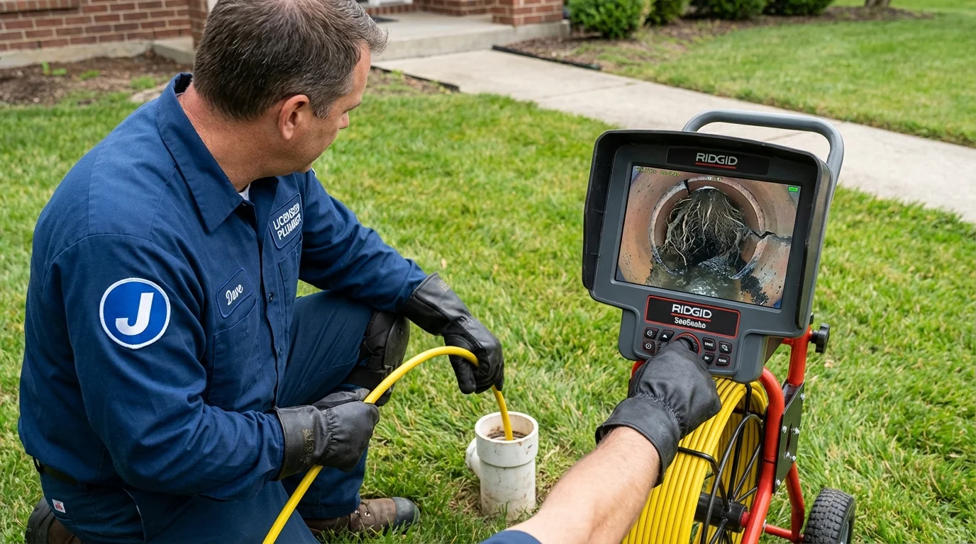 Sewer camera inspection being performed by Johns Plumbing LLC in Mars Hill