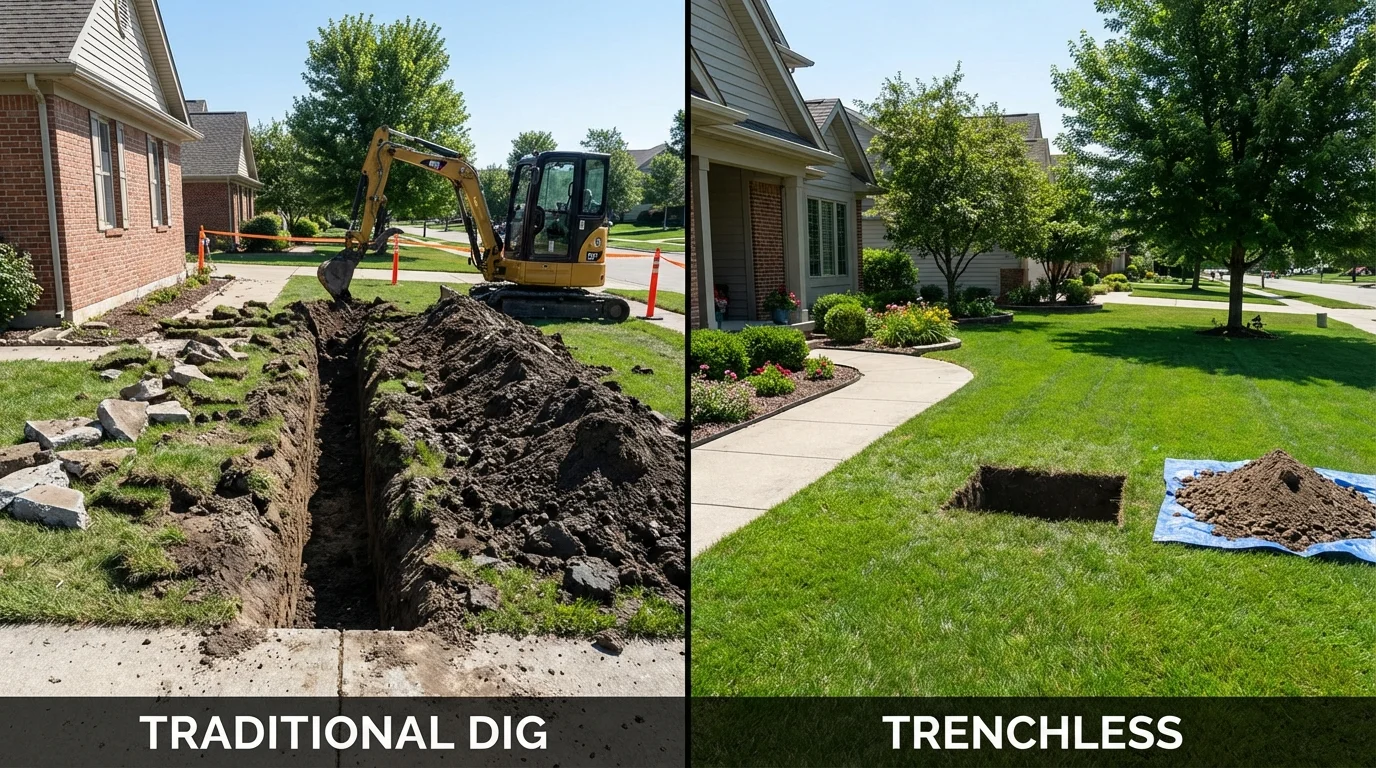 Trenchless sewer repair with minimal yard damage versus traditional excavation in Mars Hill, NC